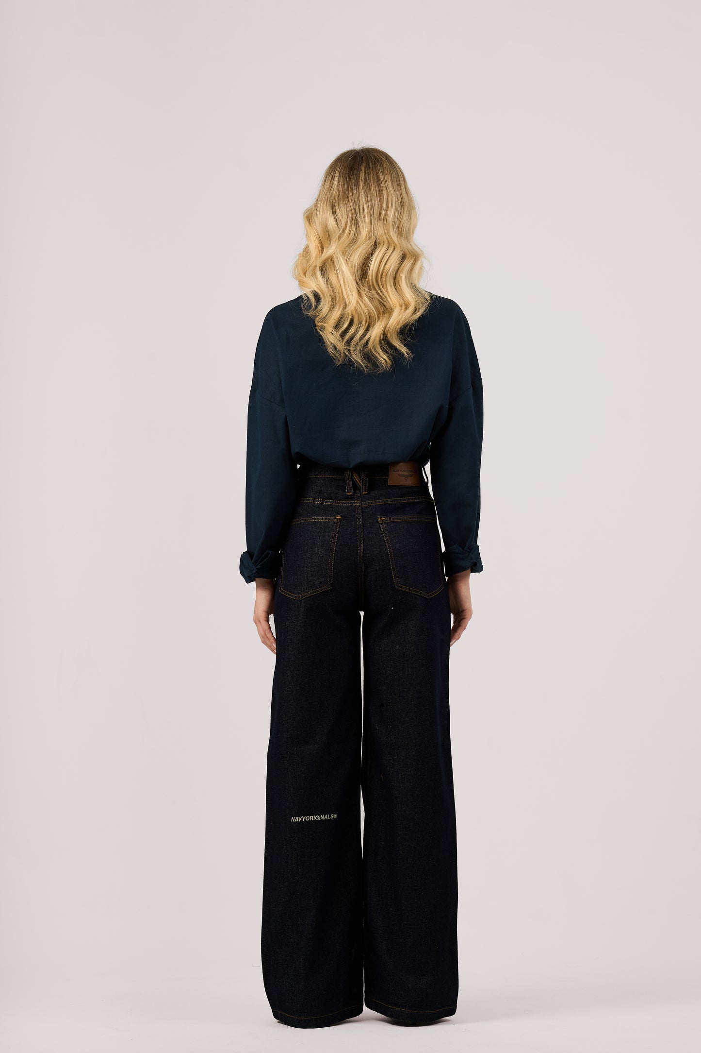 RAW BLUE CRISSCROSS WIDE LEG JEANS
