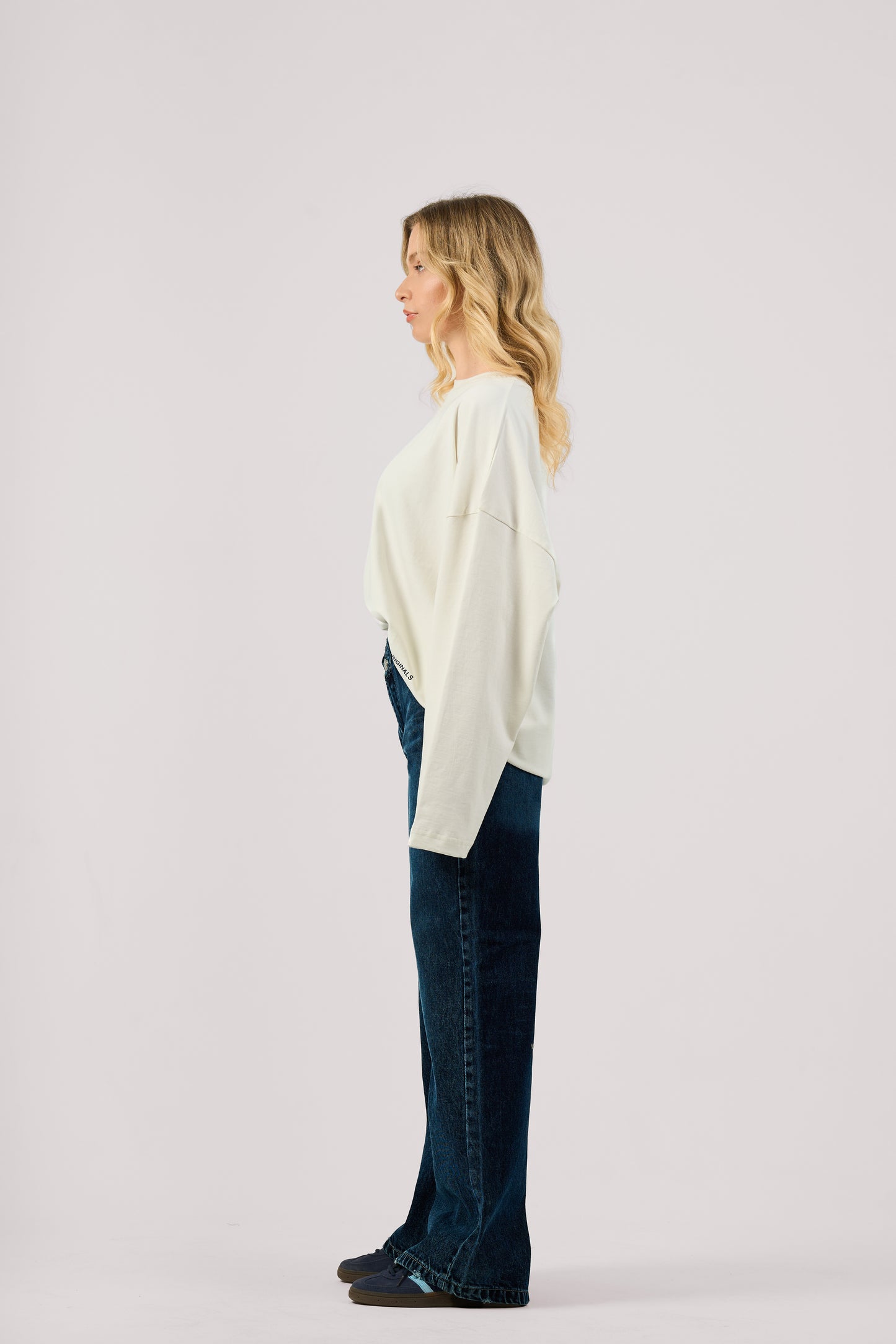 DARK BLUE CRISSCROSS WIDE LEG JEANS