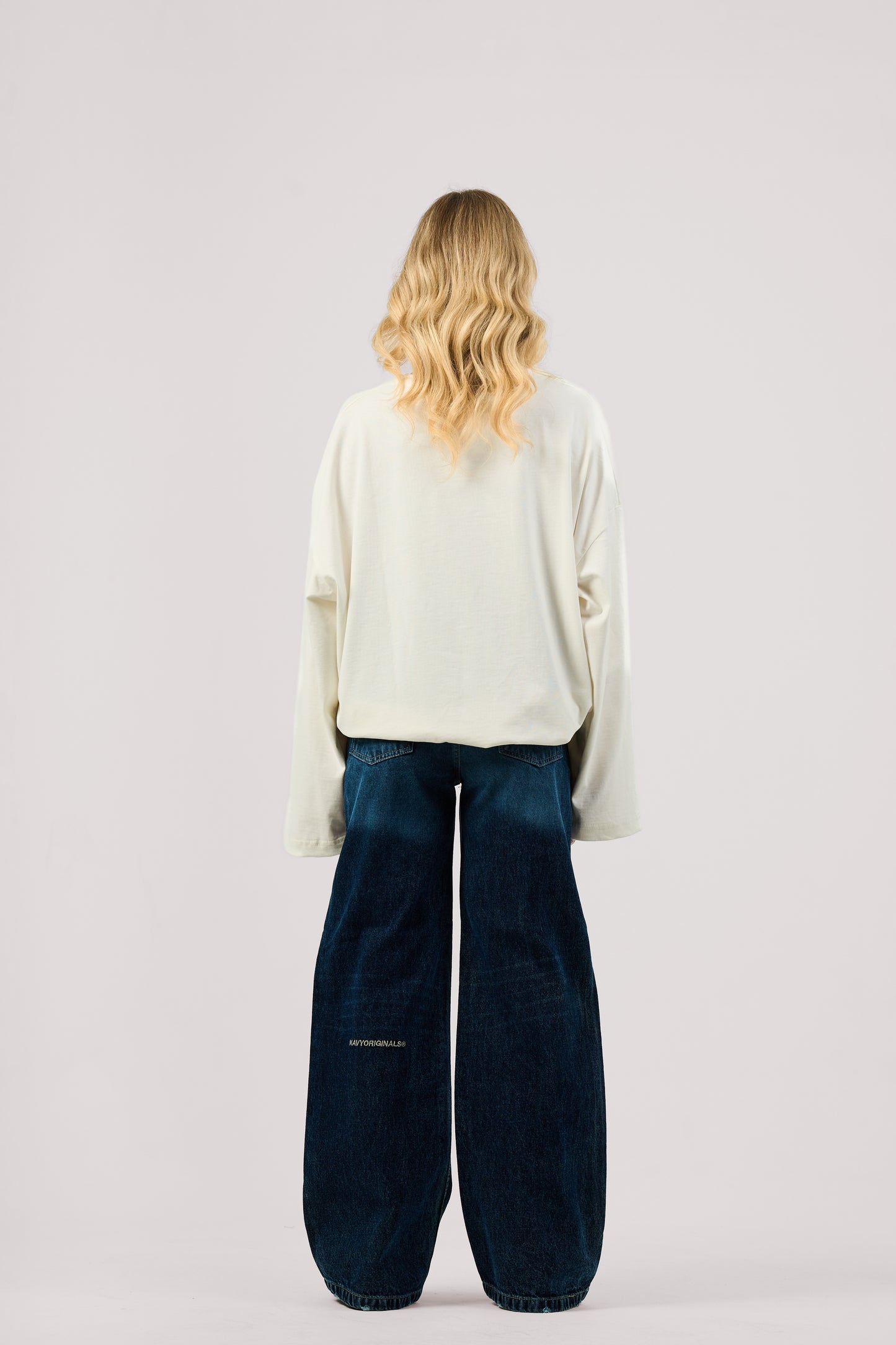 DARK BLUE CRISSCROSS WIDE LEG JEANS