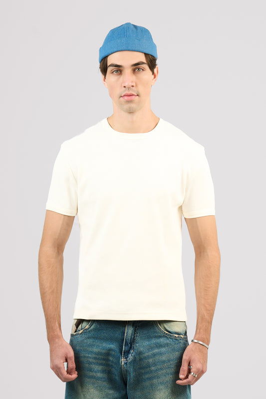 WHITE SHORT SLEEVE RIBBED TSHIRT