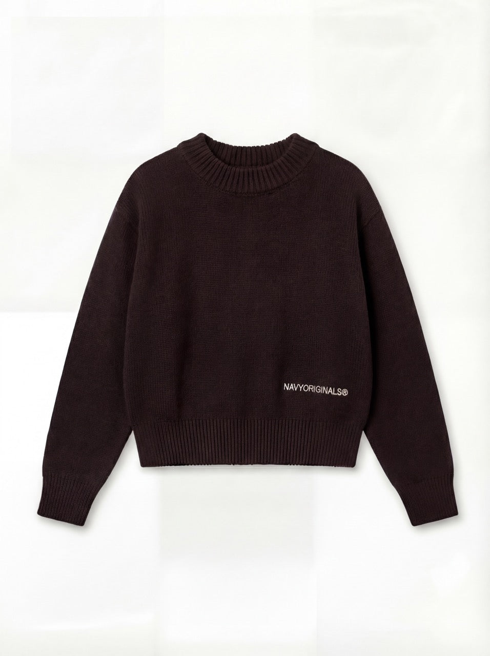 BROWN MOCK NECK KNIT SWEATER