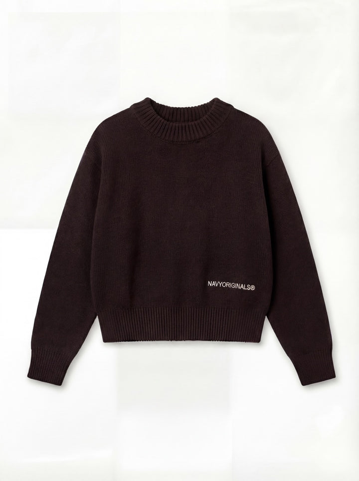 BROWN MOCK NECK KNIT SWEATER