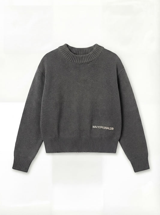 GREY MOCK NECK KNIT SWEATER
