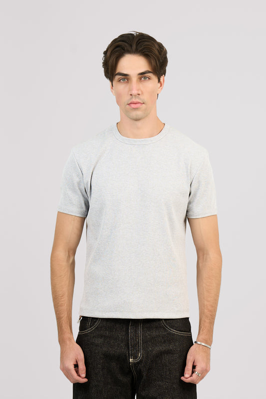 GREY SHORT SLEEVE RIBBED TSHIRT