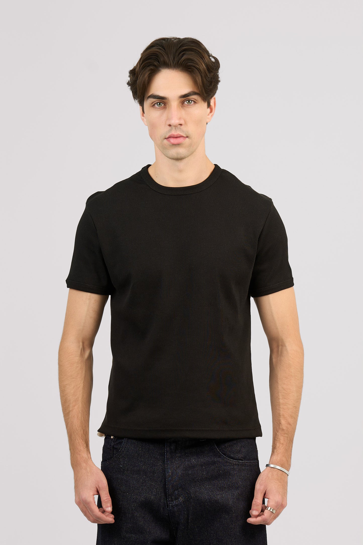 BLACK SHORT SLEEVE RIBBED TSHIRT