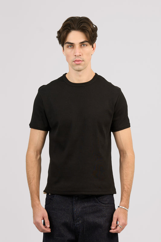 BLACK SHORT SLEEVE RIBBED TSHIRT