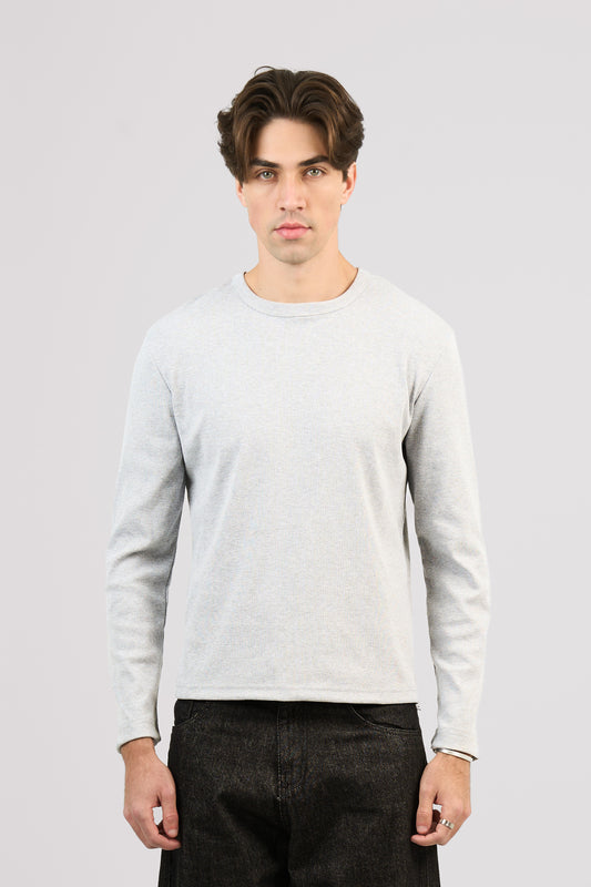 GREY LONG SLEEVE RIBBED TSHIRT