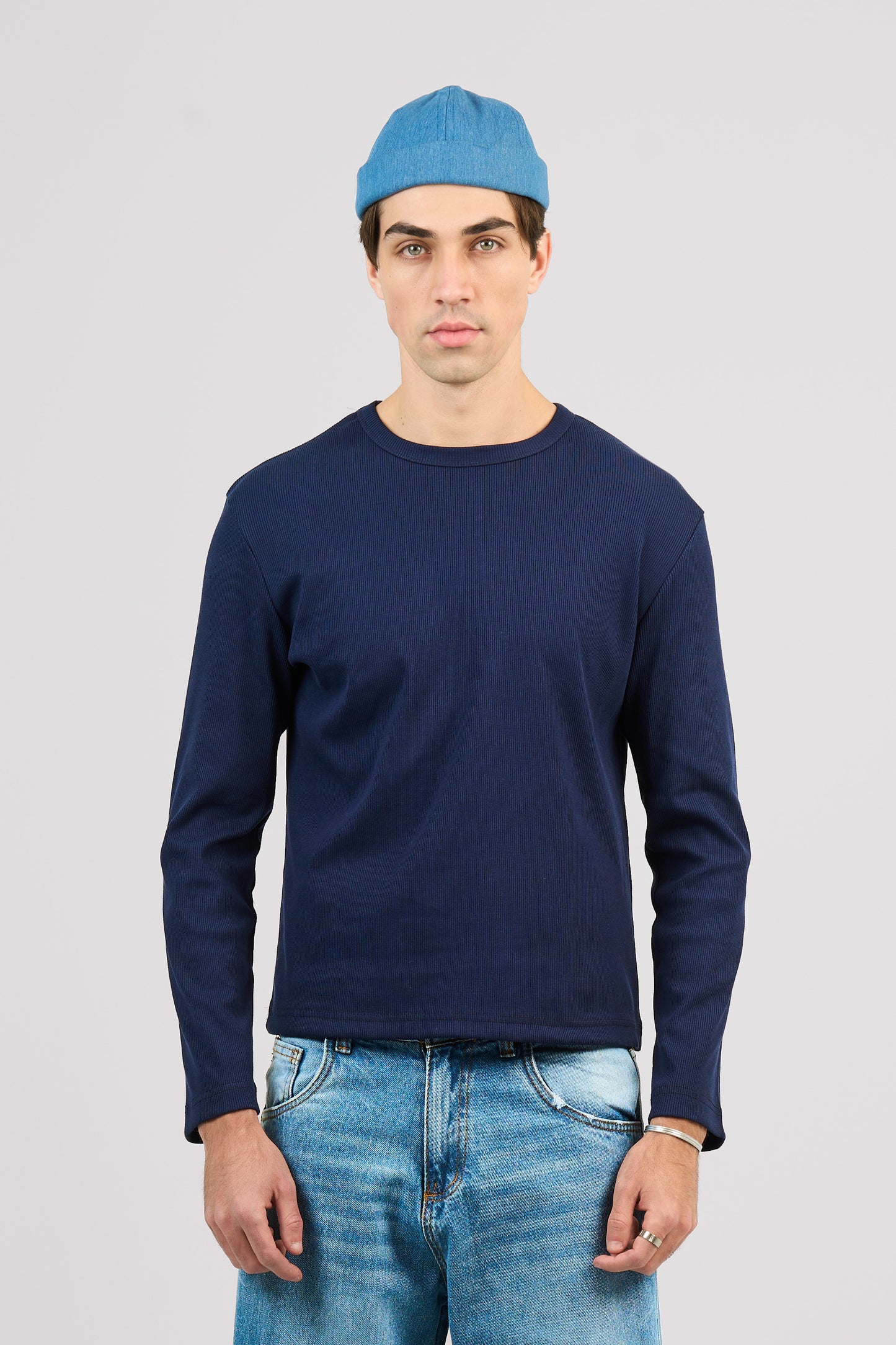 NAVY LONG SLEEVE RIBBED TSHIRT