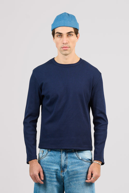 NAVY LONG SLEEVE RIBBED TSHIRT