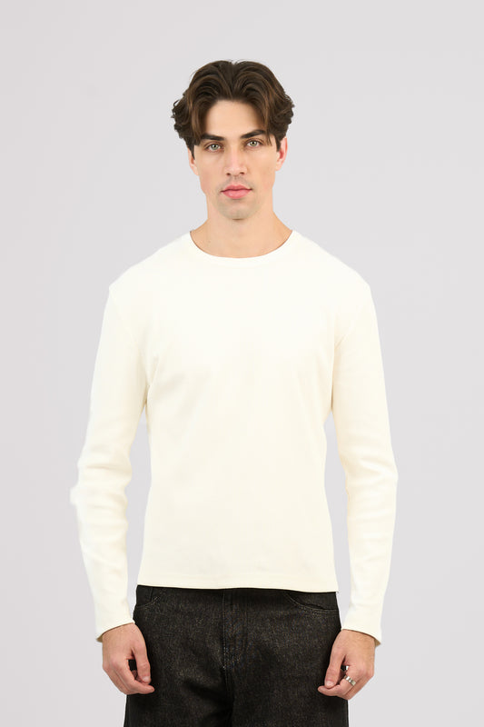 WHITE LONG SLEEVE RIBBED TSHIRT